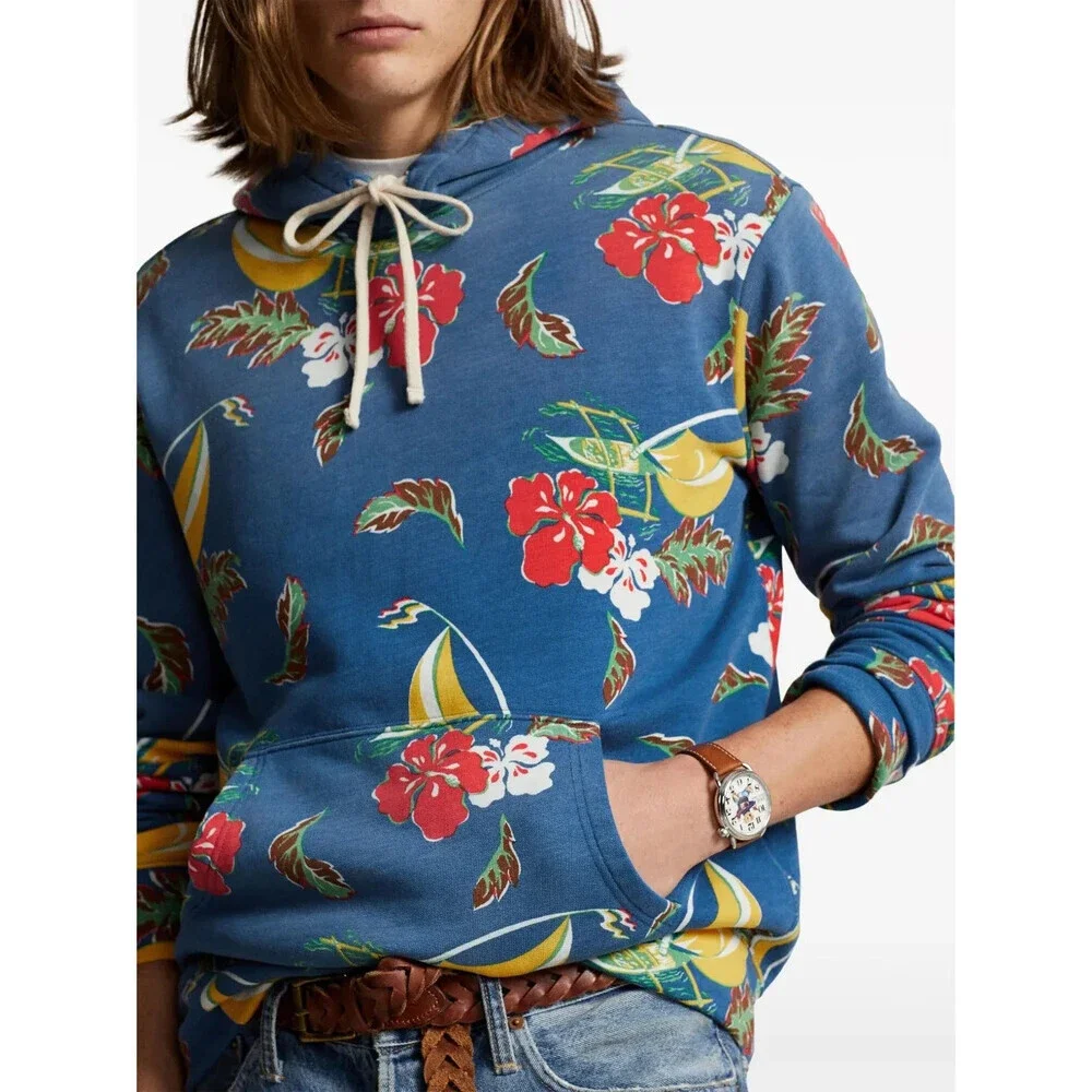 Polo Ralph Lauren Hoodie Men's 2XL Azure Sail Floral Long Sleeve Pullover UPS296